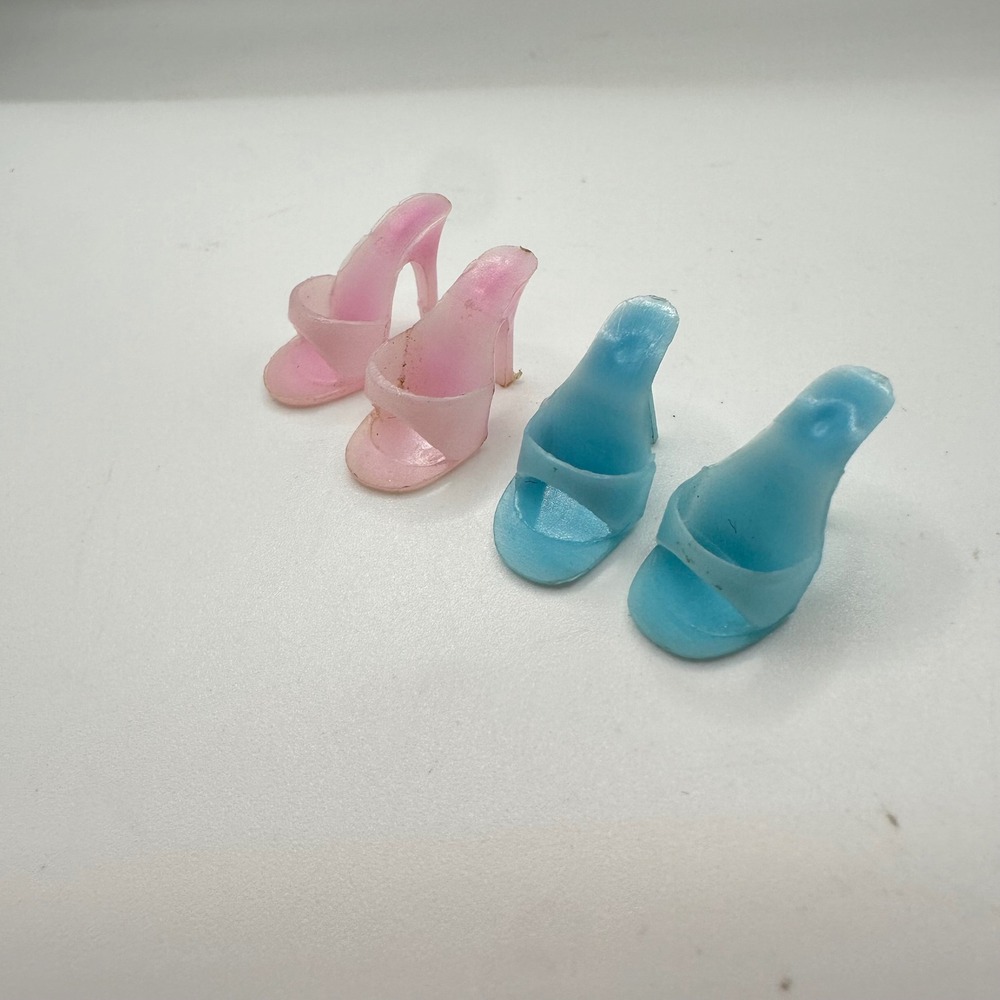 VTG 1960s Barbie Doll Mules Pink Pale Blue High Heel Shoes Japan Marked 2 Pairs